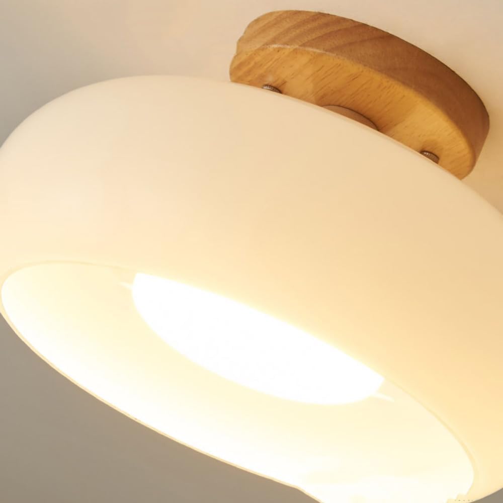 Wood & Glass LED Ceiling Lamp - Modern Flush Mount Lighting - Image 5