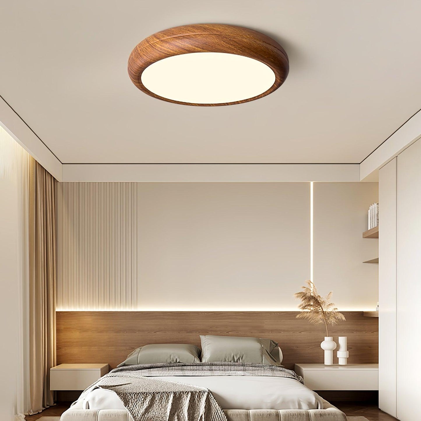 Wood Grain Finish Ceiling Light - Round - Stylish Flush Mount - Image 2
