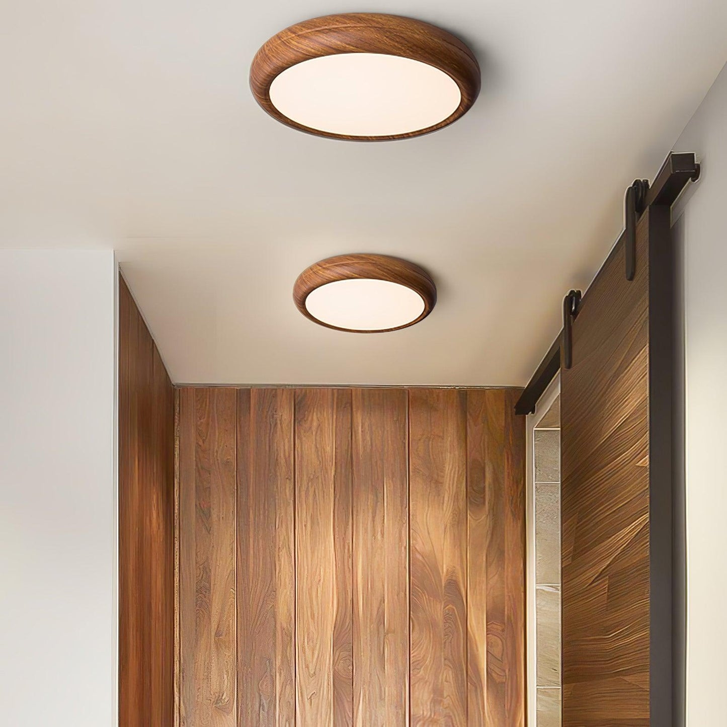 Wood Grain Finish Ceiling Light - Round - Stylish Flush Mount - Image 4