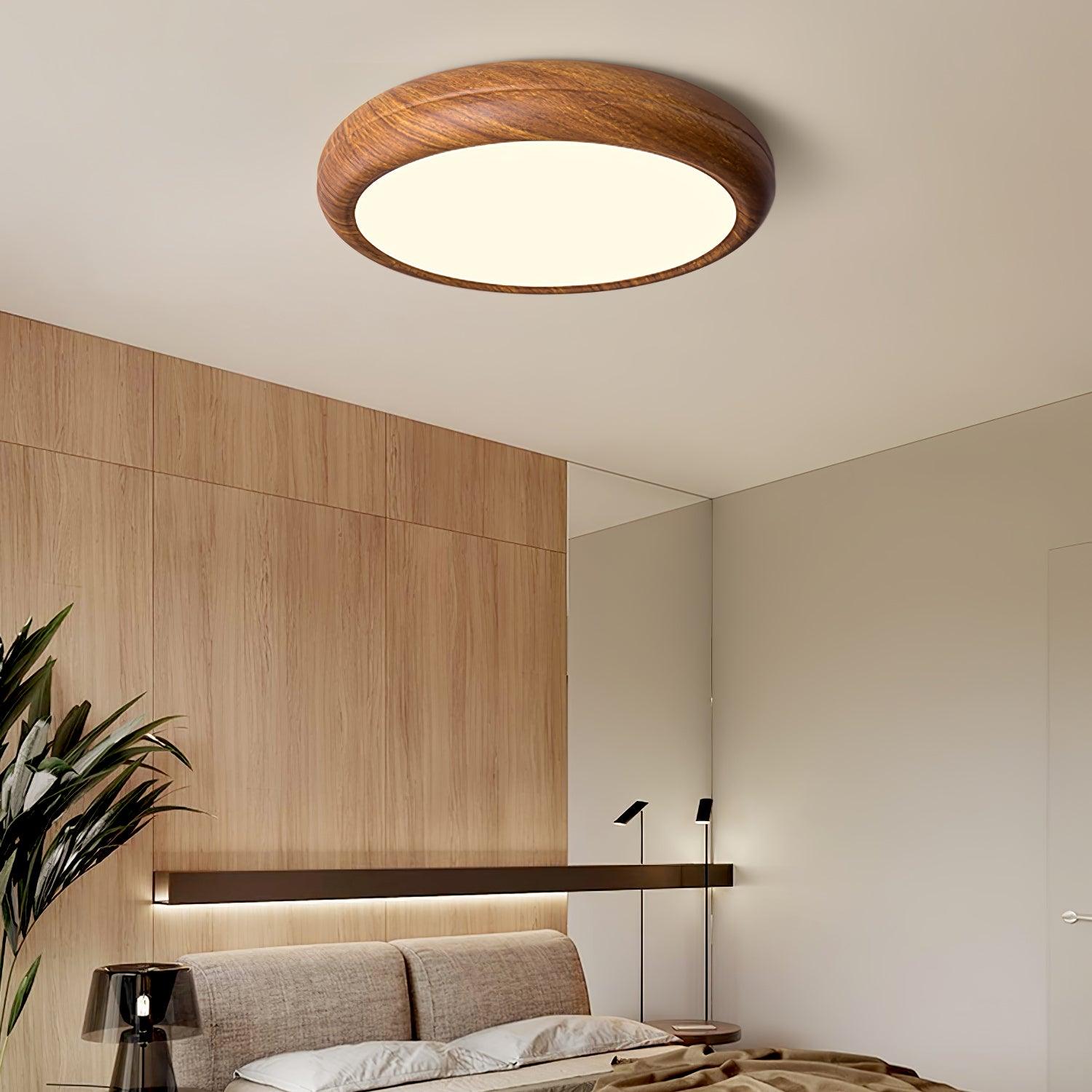 Wood Grain Finish Ceiling Light - Round - Stylish Flush Mount - Image 5