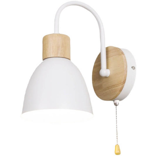 Wooden Accent Wall Light with Pull Switch - Nordic Style - Dome Shade - Image 1