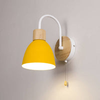 Wooden Accent Wall Light with Pull Switch - Nordic Style - Dome Shade