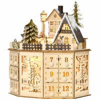 Wooden Advent Calendar – 24 Compartments with Warm LED Light and Christmas Ambiance