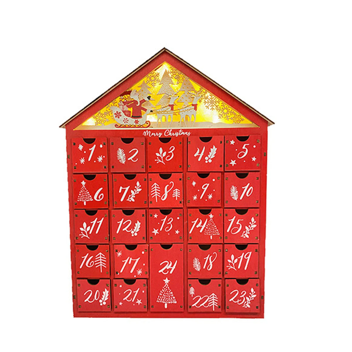 Wooden Advent Calendar – 24 Compartments with Warm LED Light and Christmas Ambiance
