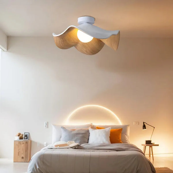 Wooden Ceiling Lamp - Modern Lotus Style Flush Mount - Scandinavian Inspired Lighting - Image 4
