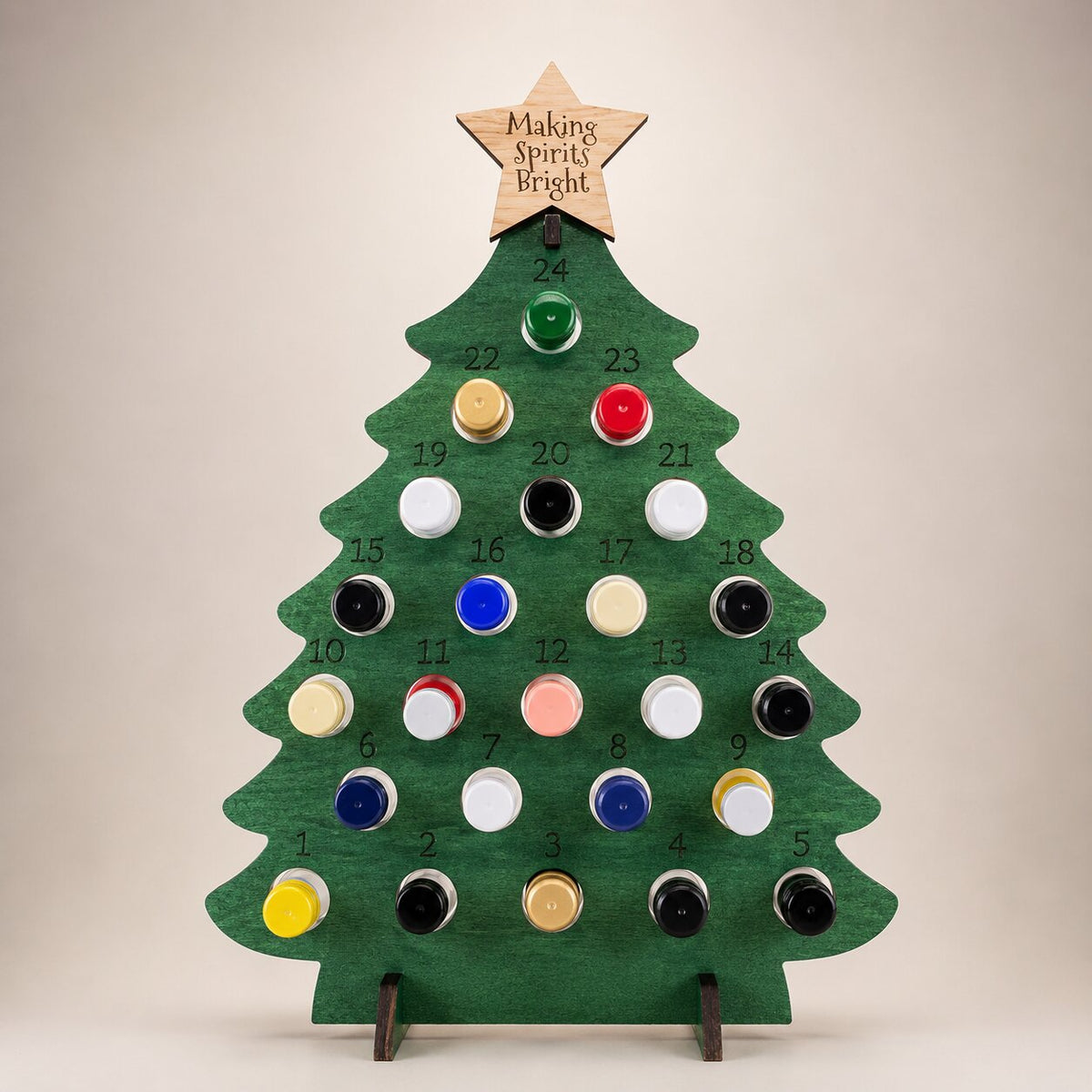 Wooden Christmas Tree Bottle Advent Calendar with 24 Compartments