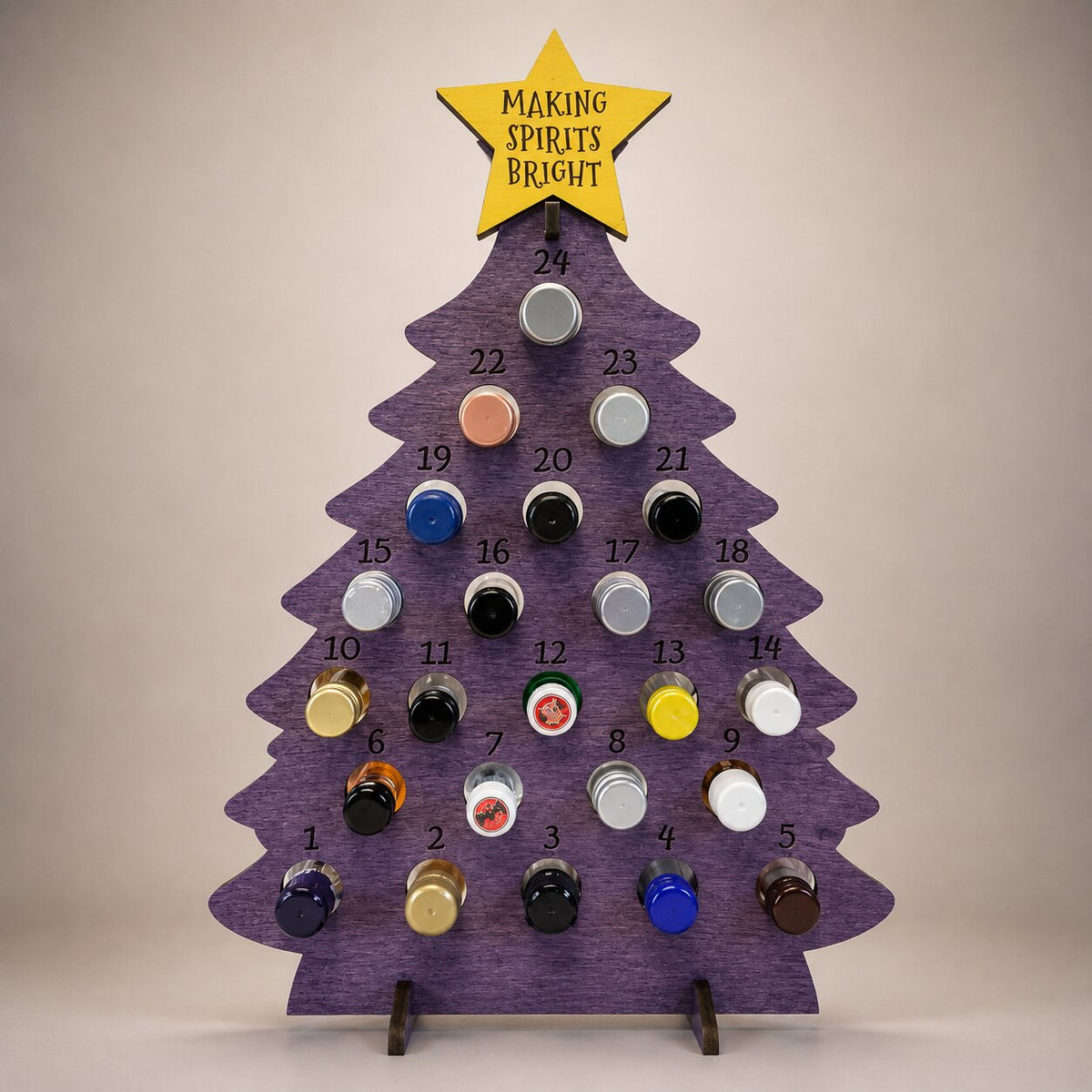 Wooden Christmas Tree Bottle Advent Calendar with 24 Compartments