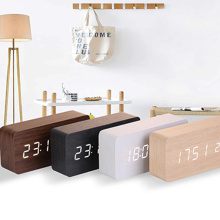 Wooden Digital Alarm Clock - with Wireless Charging - LED Display - Modern Style - Image 3