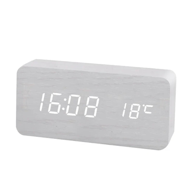 Wooden Digital LED Alarm Clock - Stylish with Temperature Display