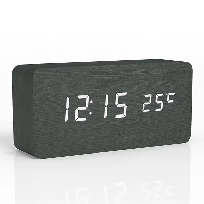 Wooden Digital LED Alarm Clock - Stylish with Temperature Display