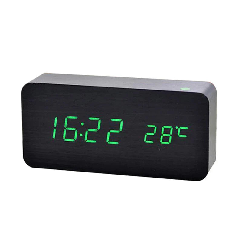 Wooden Digital LED Alarm Clock - Stylish with Temperature Display