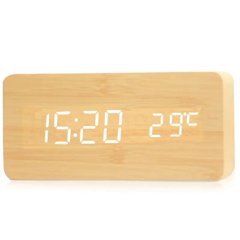 Wooden Digital LED Alarm Clock - Stylish with Temperature Display