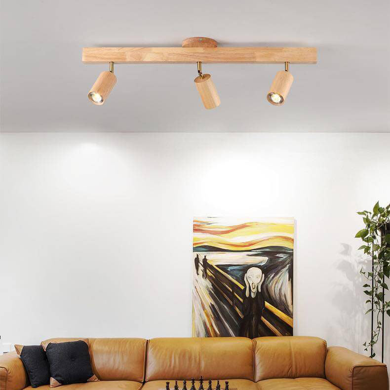 Wooden LED Track Lighting - Modern Semi-Flush Mount Ceiling Light - 2-Light - Image 2