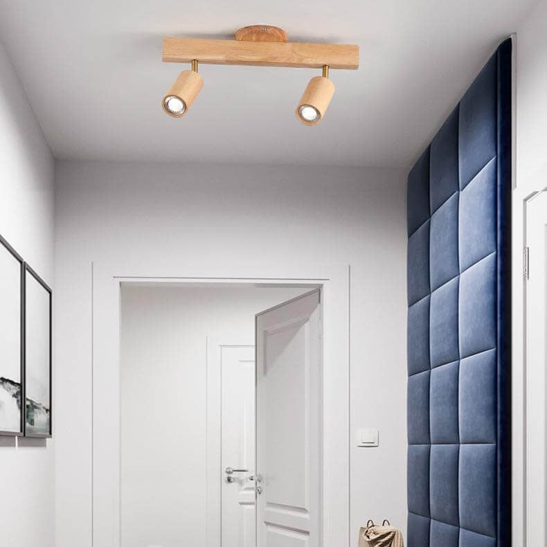 Wooden LED Track Lighting - Modern Semi-Flush Mount Ceiling Light - 2-Light - Image 3