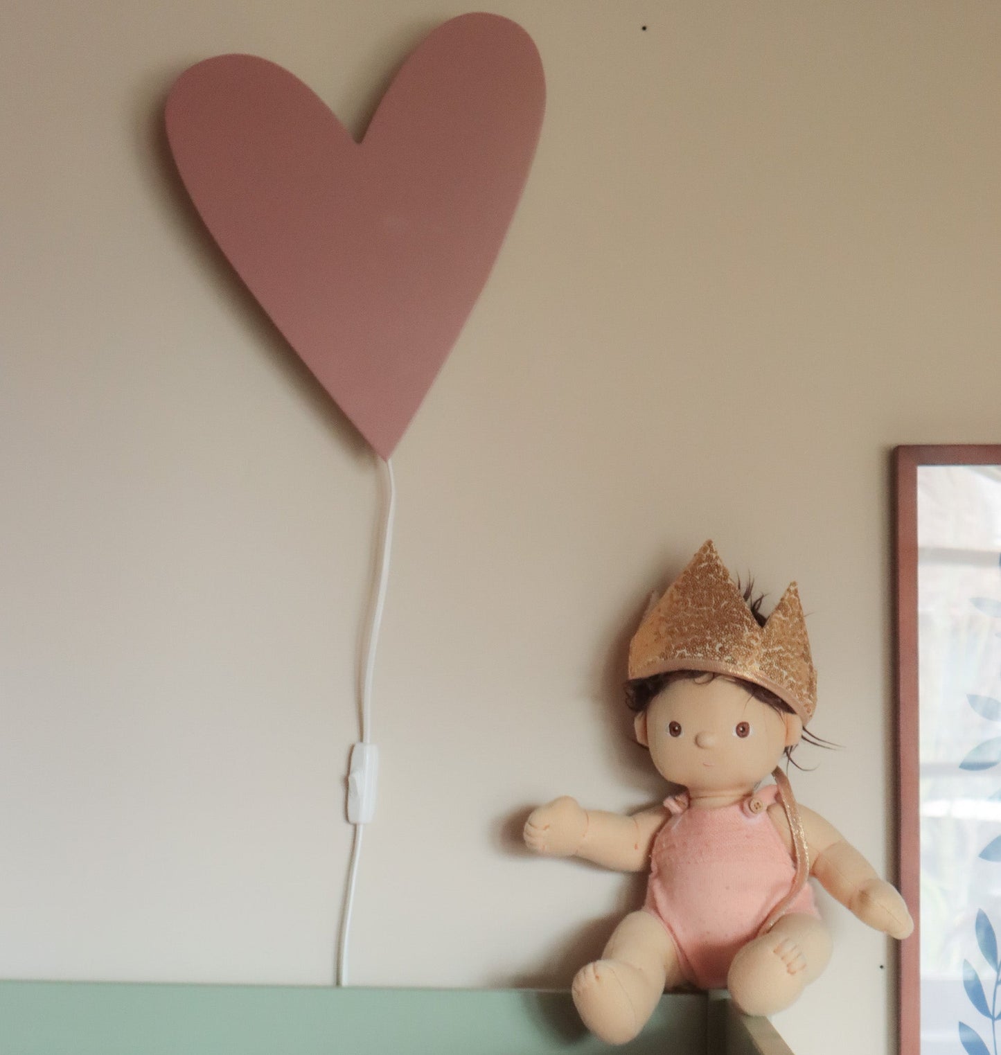 Wooden Nursery Wall Lamp | Heart Shaped - Terra Pink