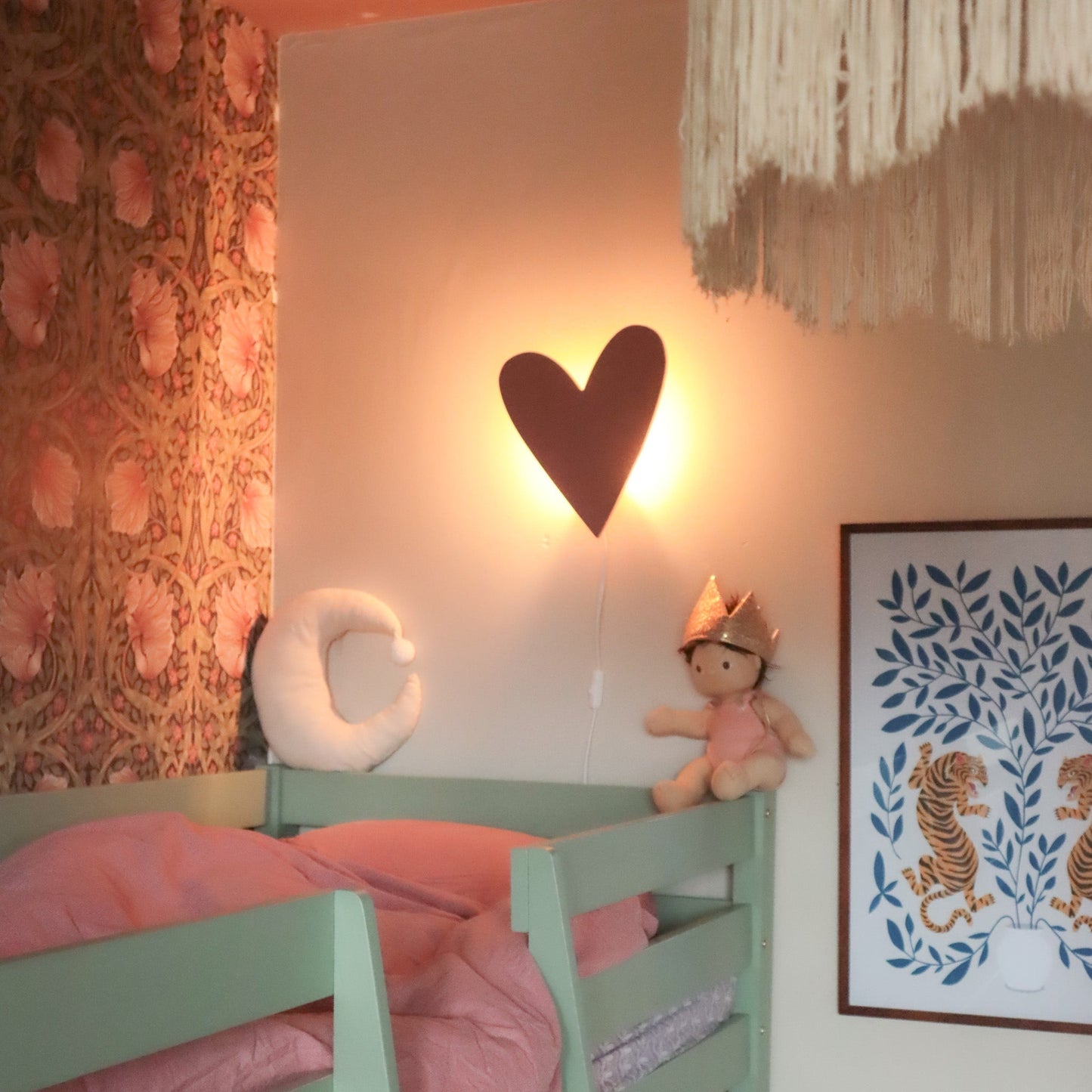 Wooden Nursery Wall Lamp | Heart Shaped - Terra Pink