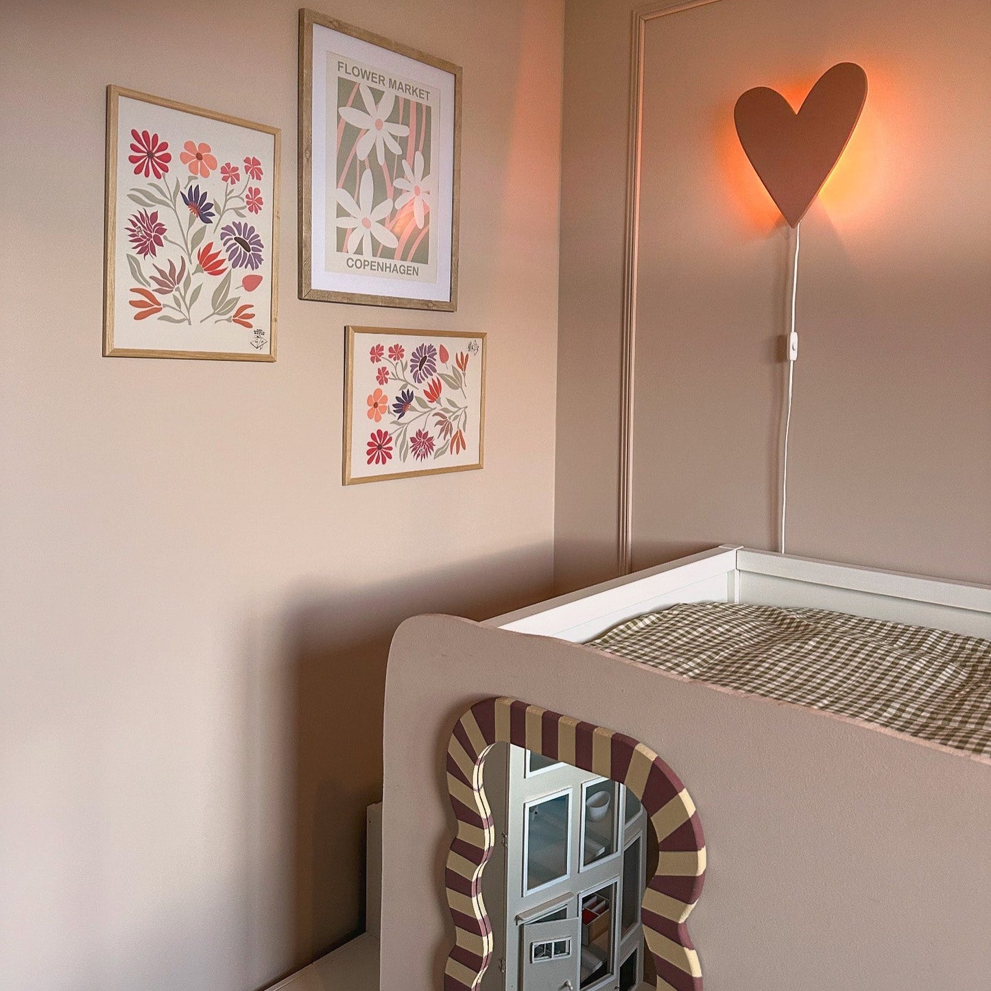 Wooden Nursery Wall Lamp | Heart Shaped - Terra Pink