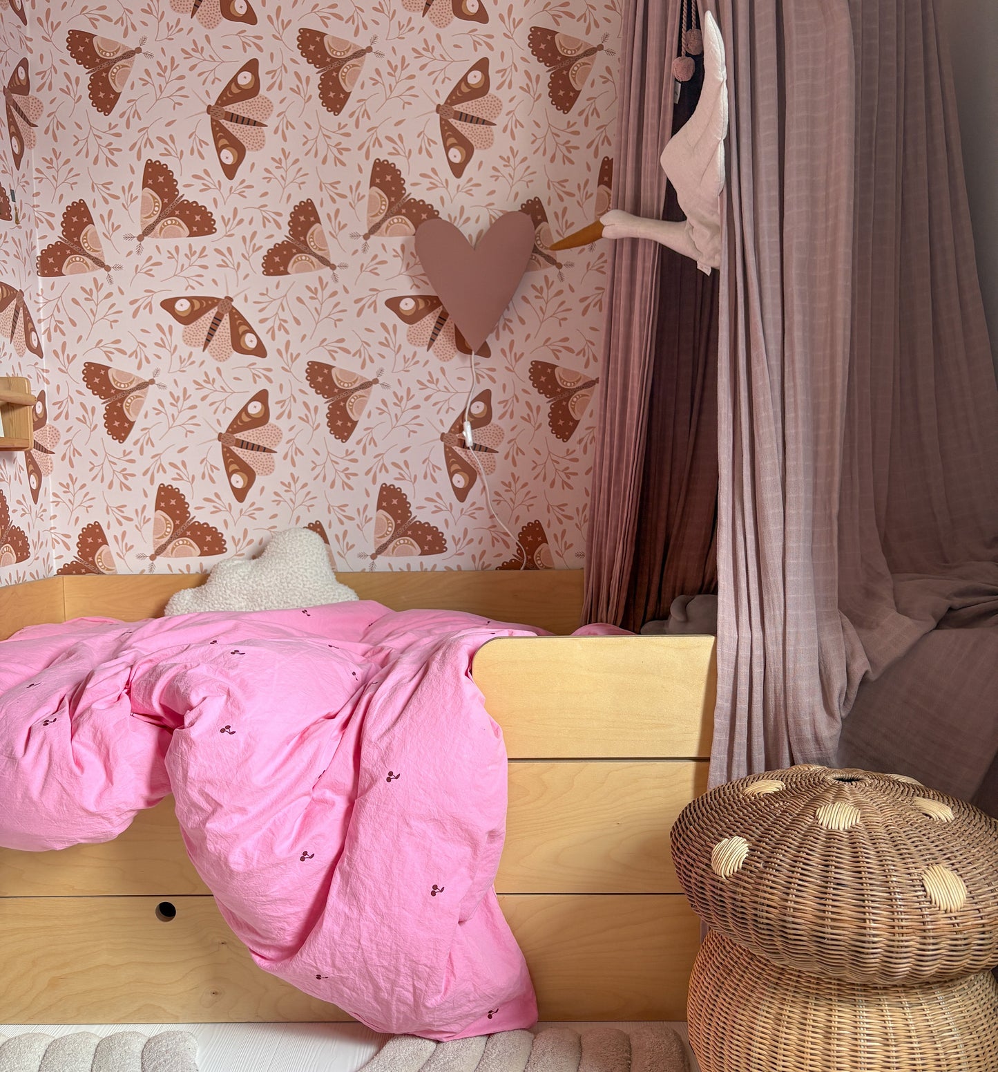 Wooden Nursery Wall Lamp | Heart Shaped - Terra Pink