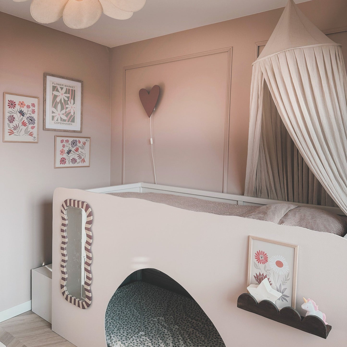 Wooden Nursery Wall Lamp | Heart Shaped - Terra Pink