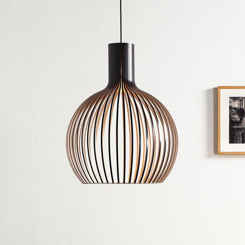 Wooden Pendant Light - Stylish Cage Shade - Japandi Style Lighting - Image 5