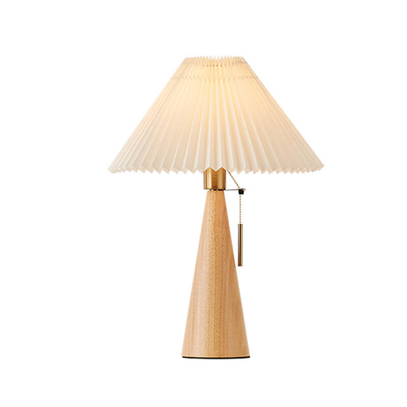 Wooden Table Lamp - Pleated Fabric Shade - Minimalist Bedside Lighting - Image 1