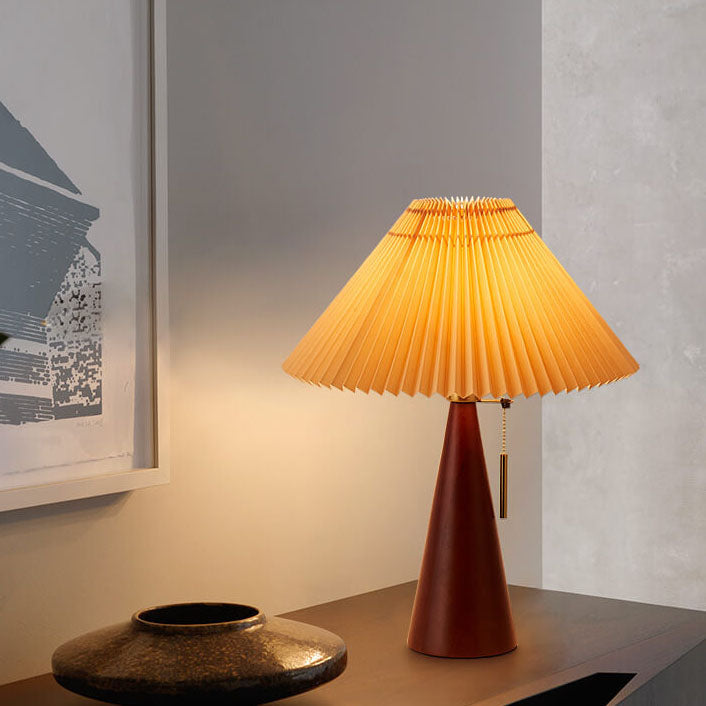 Wooden Table Lamp - Pleated Fabric Shade - Minimalist Bedside Lighting - Image 2