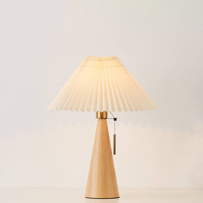 Wooden Table Lamp - Pleated Fabric Shade - Minimalist Bedside Lighting - Image 6