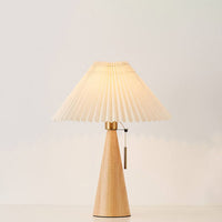 Wooden Table Lamp - Pleated Fabric Shade - Minimalist Bedside Lighting