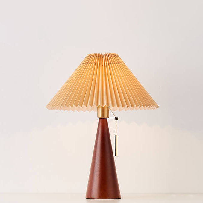 Wooden Table Lamp - Pleated Fabric Shade - Minimalist Bedside Lighting - Image 7