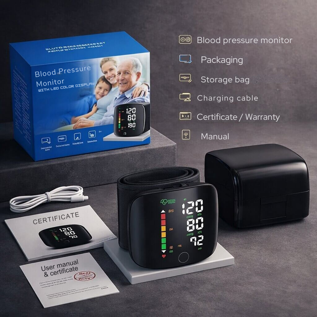 Wrist Blood Pressure Monitor | Touch Display with Voice Function | Rechargeable | Vitalensa